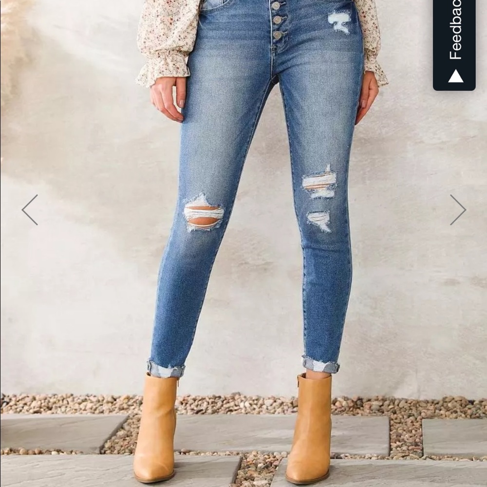 Kancan high waist button fly distressed signature skinny jean